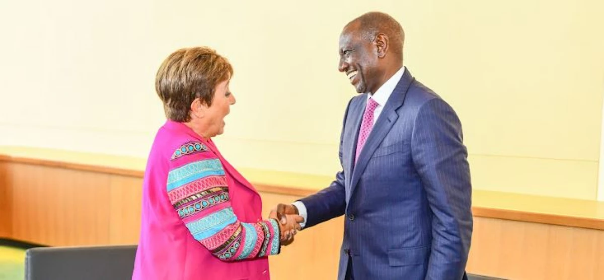 President William Ruto (right) greets IMF Managing Director Kristalina Georgieva in New York on September 20, 2023.